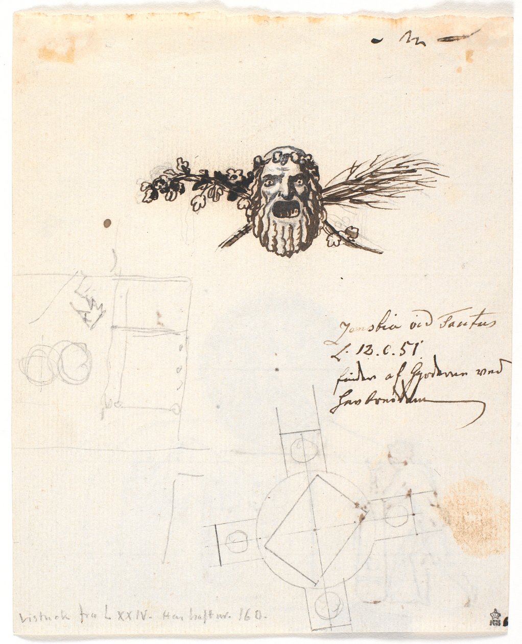 Selo de rascunho para o corpo de montanha de Røro, bem como alguns rascunhos de pequenas figuras de Nicolai Abildgaard