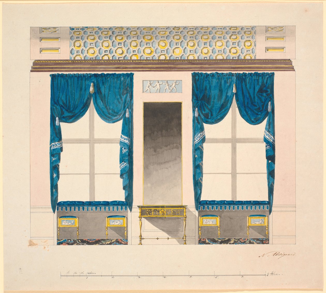 A parede da janela no "armário azul" de Nicolai Abildgaard