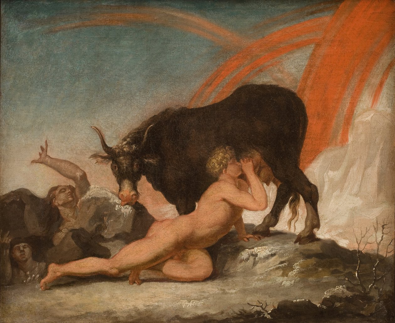 Ymir amamentando a vaca Audhumla de Nicolai Abildgaard