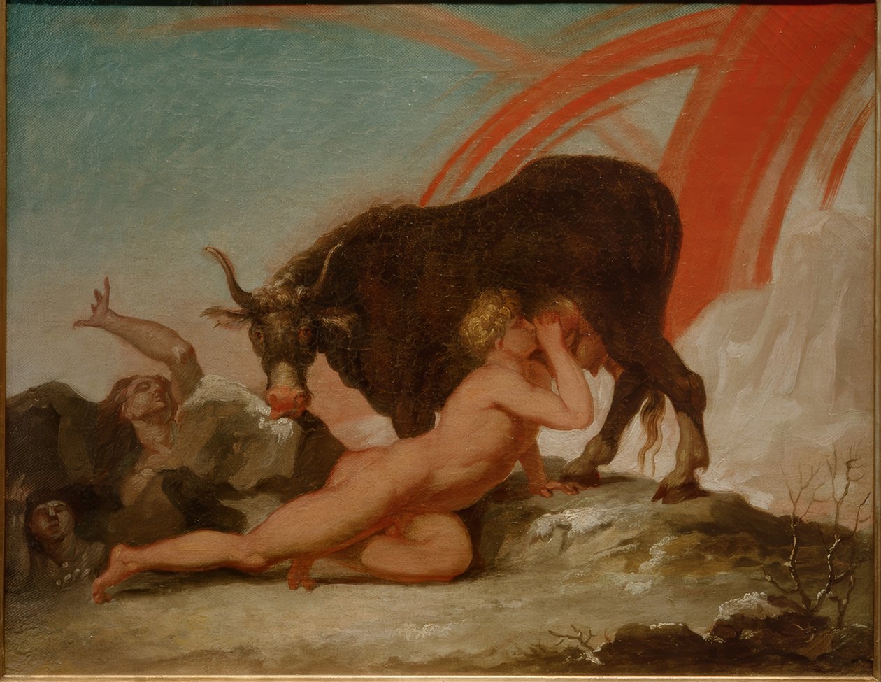 Ymer sendo amamentado pela vaca Audhumbla de Nicolai Abraham Abildgaard