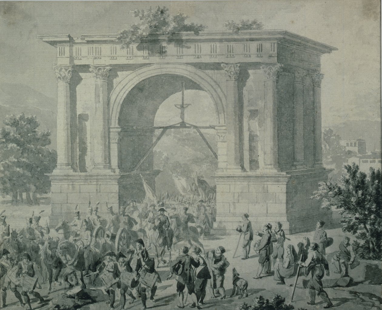 A entrada das tropas francesas na A&39;Osta em maio de 1800 (caneta, tinta e papel) de Nicolas Antoine Taunay