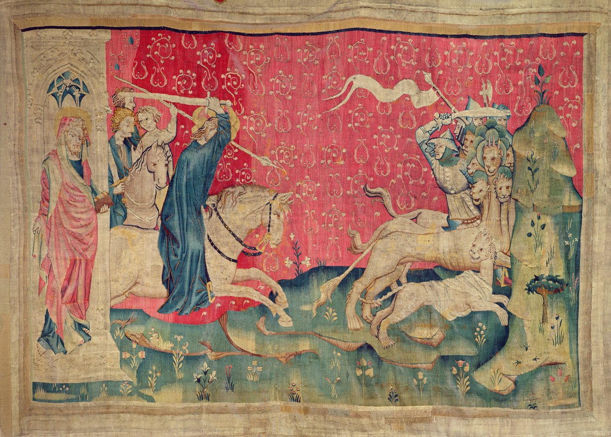 Cristo carrega as feras, não. 73 de "O Apocalipse de Angers", 1373-87 (tapeçaria) de Nicolas Bataille
