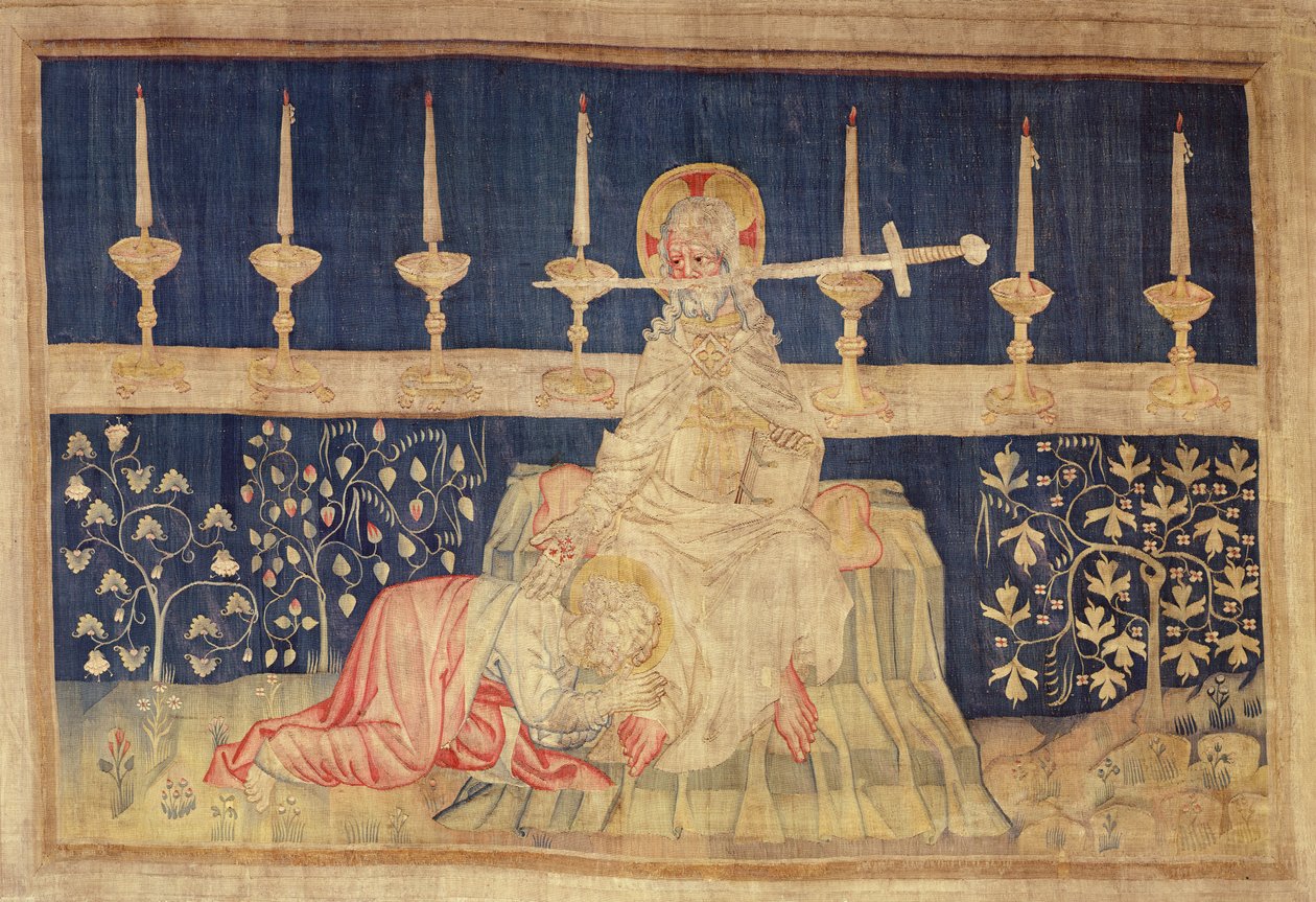 Cristo com a espada, da tapeçaria de Apocalypse de Angers, 1373-87 (tapeçaria) de Nicolas Bataille