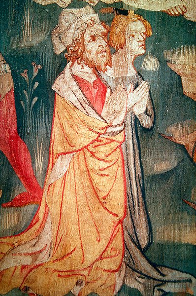 Detalhe dos homens mortos pela besta da terra, não. 45 de "O Apocalipse de Angers", 1373-87 de Nicolas Bataille