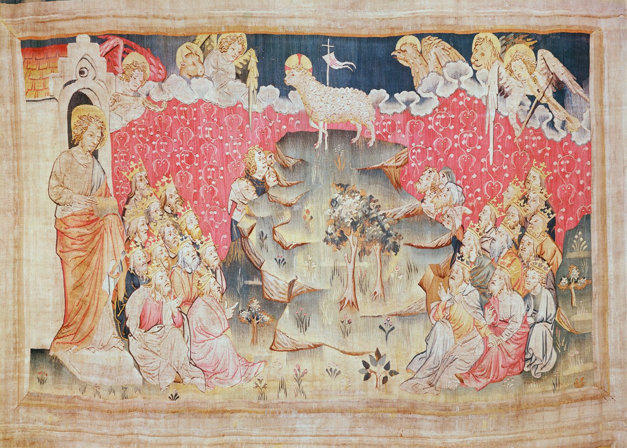 Cordeiro no Monte Sião, nº 47 de &39;O Apocalipse de Angers&39;, 1373-87 (tapeçaria) de Nicolas Bataille
