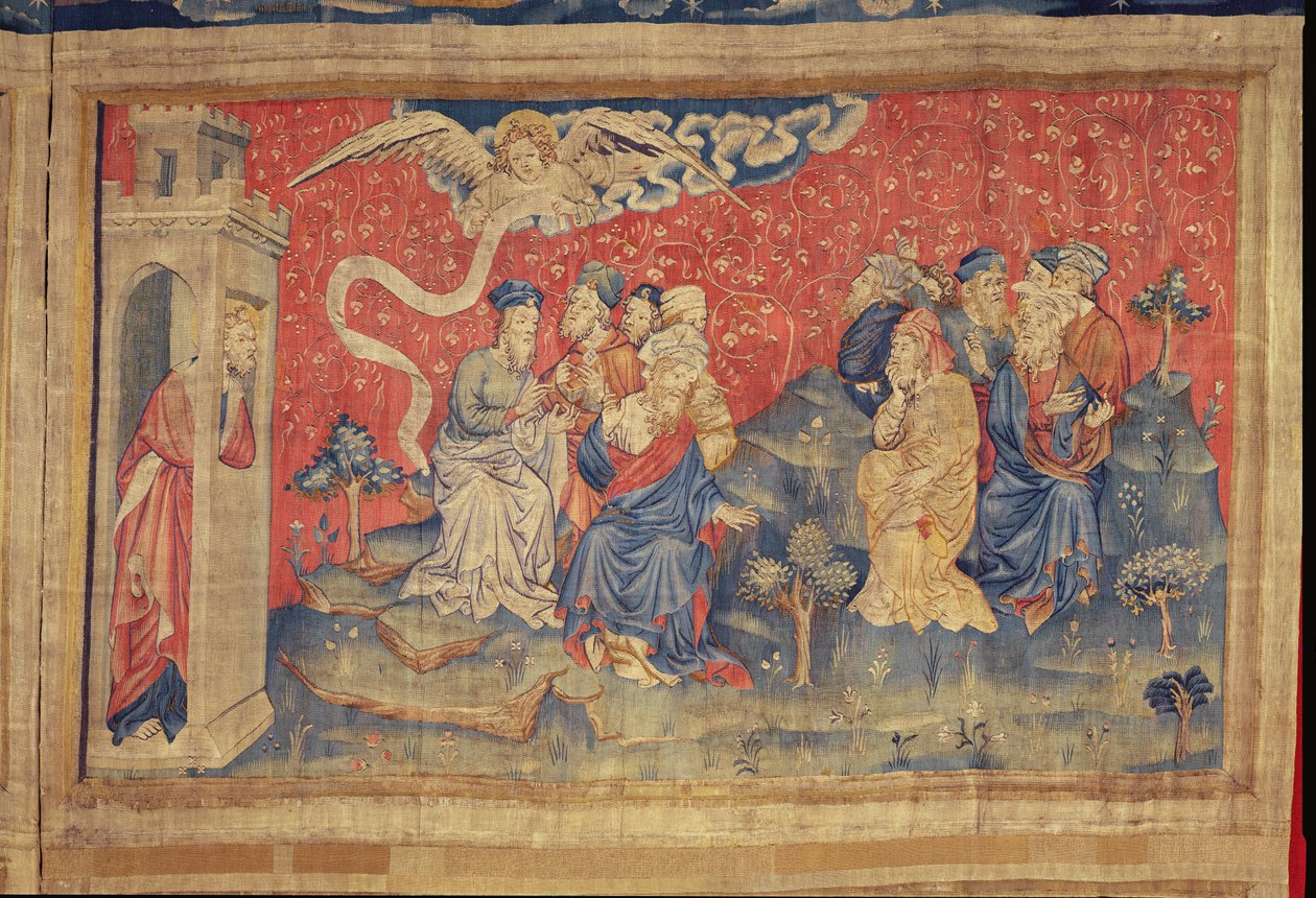 O Arcanjo prediz a vitória, da Tapeçaria do Apocalipse de Angers, 1373-87 (tapeçaria) de Nicolas Bataille