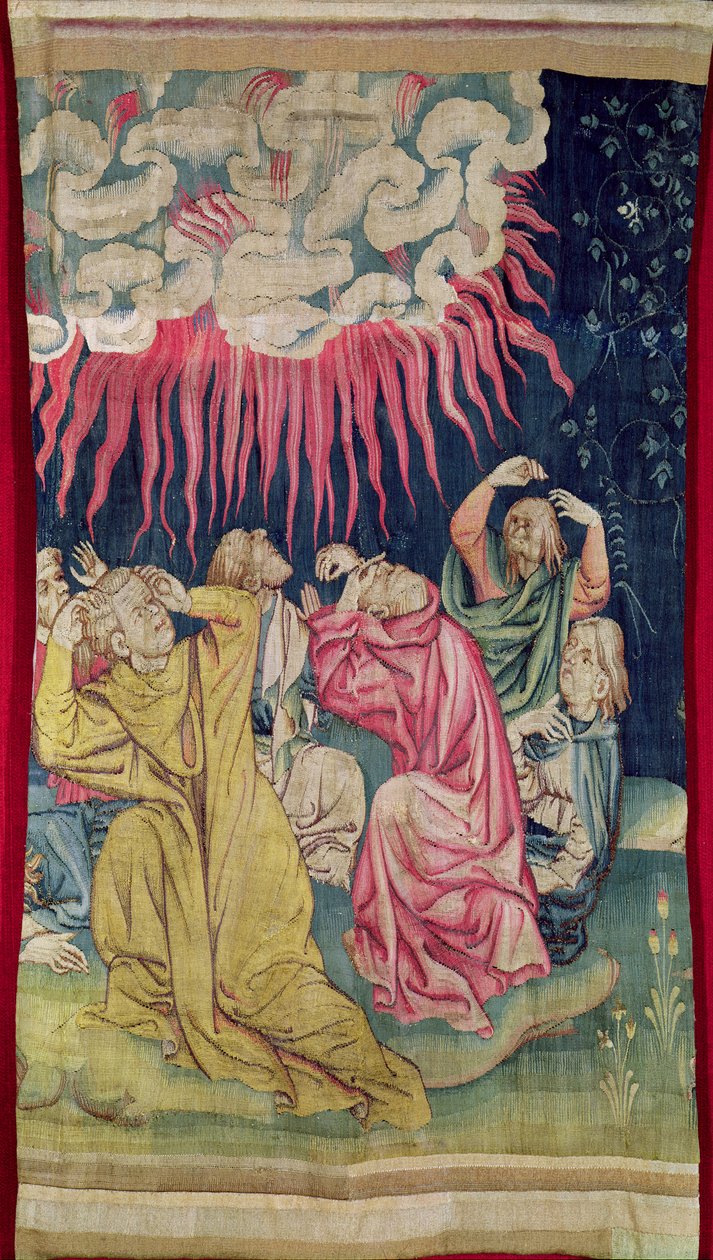 O quarto anjo derramou sua taça no sol, no.60 no &39;Apocalipse de Angers&39;, 1373-87 (tapeçaria) de Nicolas Bataille