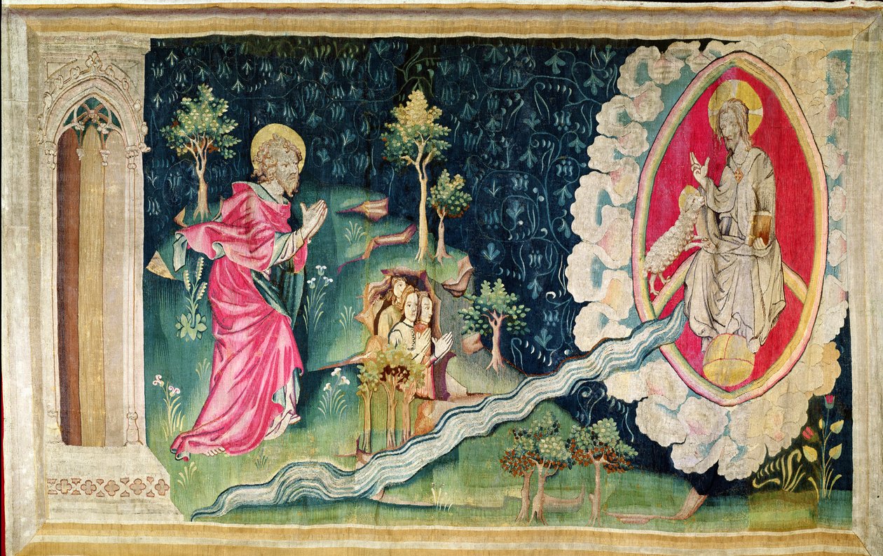 O rio do paraíso, no.82 de "O Apocalipse de Angers", 1373-87 (tapeçaria) de Nicolas Bataille