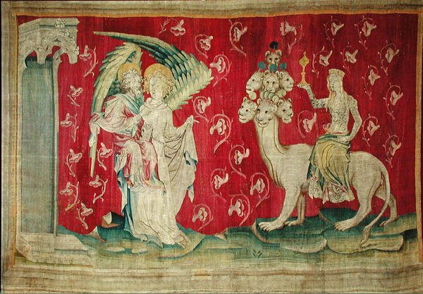 A Prostituta Montando a Besta, não. 65 de O Apocalipse de Angers, 1373-87 de Nicolas Bataille