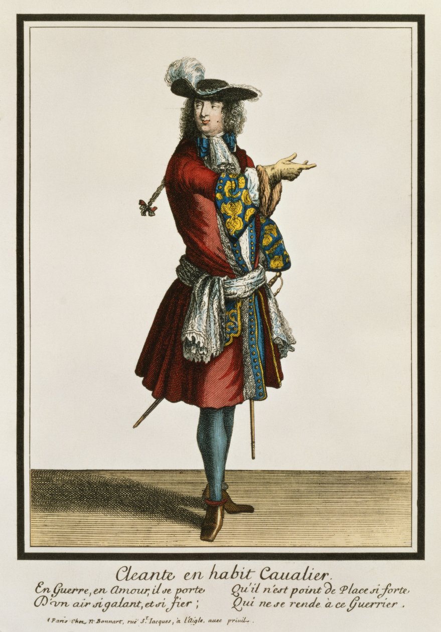 Cleante vestido como um Cavalier, placa de moda, c.1695 de Nicolas Bonnart
