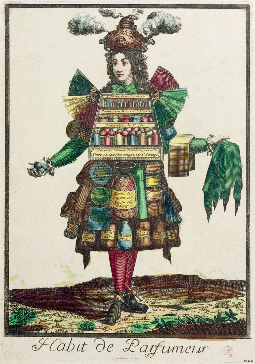 O traje do perfumista (gravura a cores) de Nicolas Bonnart