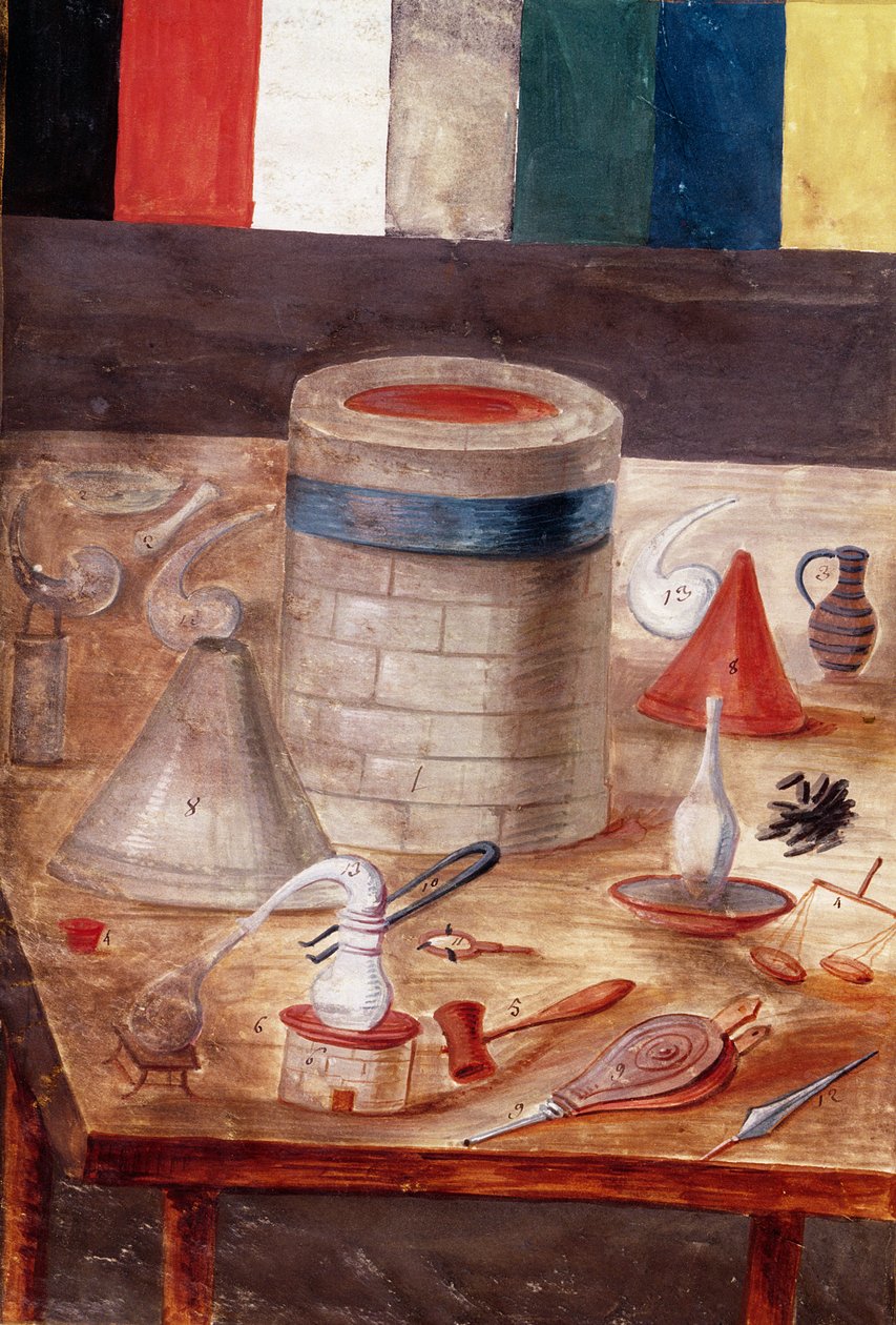 Sra. 14765 f.1 Equipamento do alquimista, supostamente escrito e iluminado por Nicolas Flamel (c.1330-1418) de Nicolas Flamel