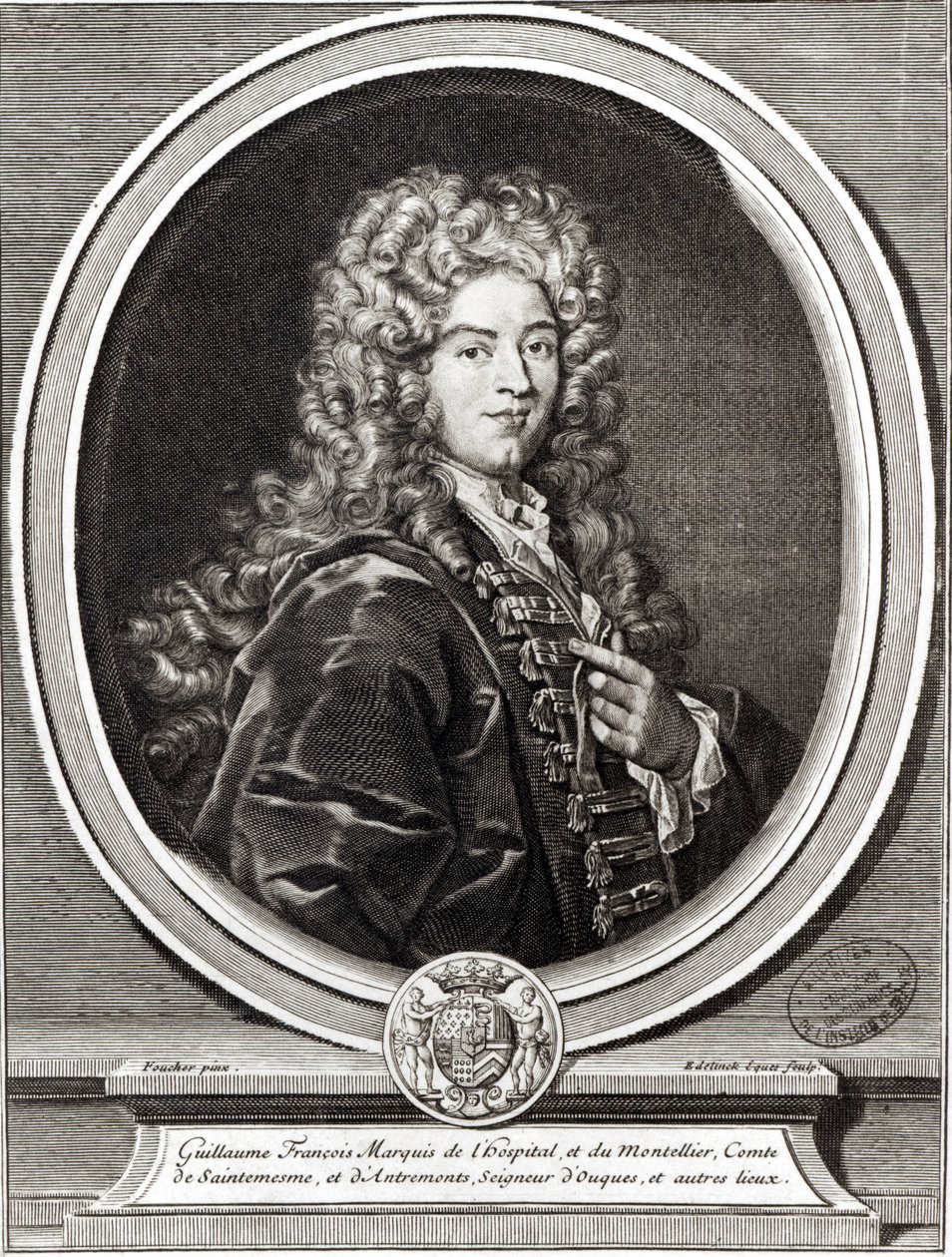 Retrato de Guilherme de LHospital (1661-1704), gravado por Gerard Edelinck (1640-1707) (foto bw) de Nicolas Foucher