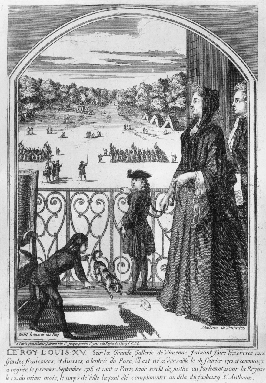 Rei Luís XV (1710-74) e Madame de Ventadour em Vincennes, c.1715-16 de Nicolas Guerard