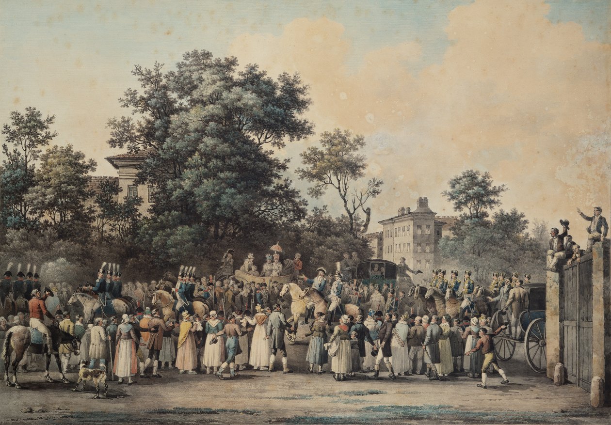 Louis-Antoine de France (1775-1844) Duque de Angoulême, no Barrière de Vaugirard, 1814 (caneta e tinta e wc no papel) de Nicolas Joseph Vergnaux