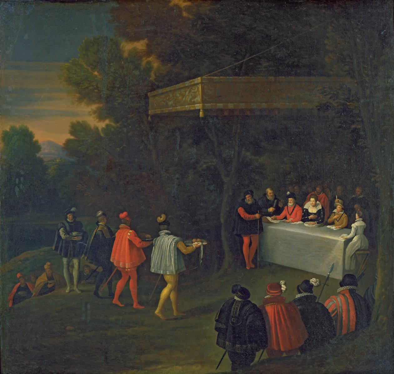 Uma refeição serviu a Henri IV (1553-1610) Maria de Médicis (1573-1642) Elisabeth de France (1602-44) e o Dauphin Louis (1601-43) na Floresta de Fontainebleau, depois de 1590 de Nicolas Labbe