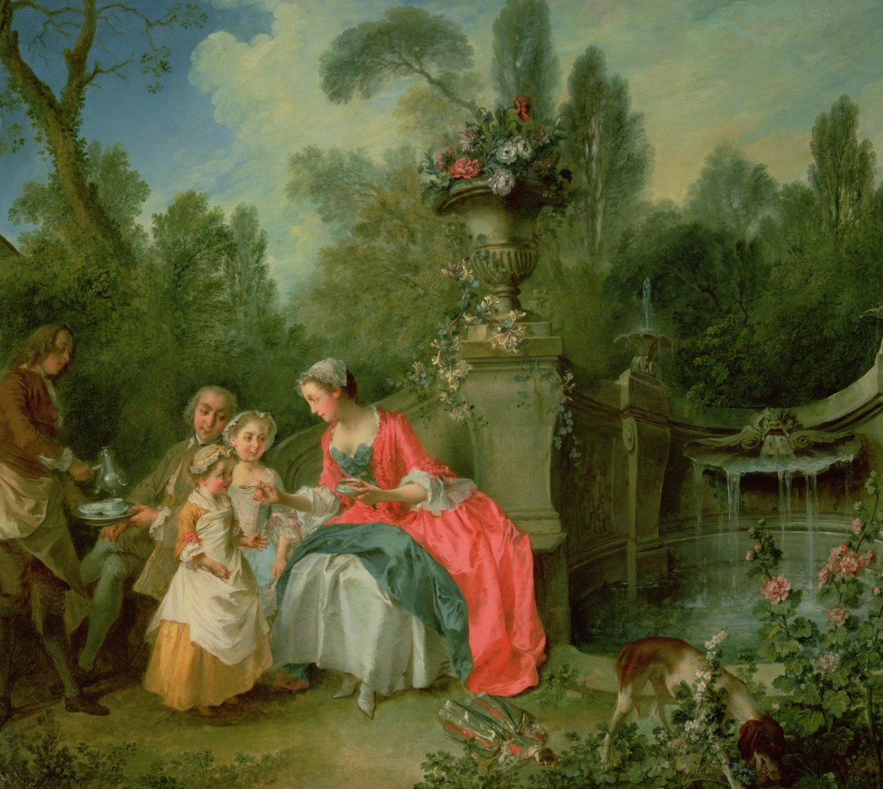 Uma senhora e um cavalheiro no jardim com dois filhos c. 1742 de Nicolas Lancret