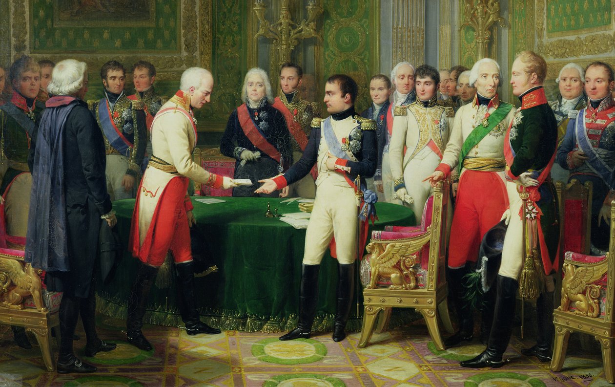 Napoleão I (1769-1821) Recebendo Barão Vicente, o embaixador austríaco, em Erfurt, 28 de outubro de 1808, 1838 de Nicolas Louis Francois Gosse