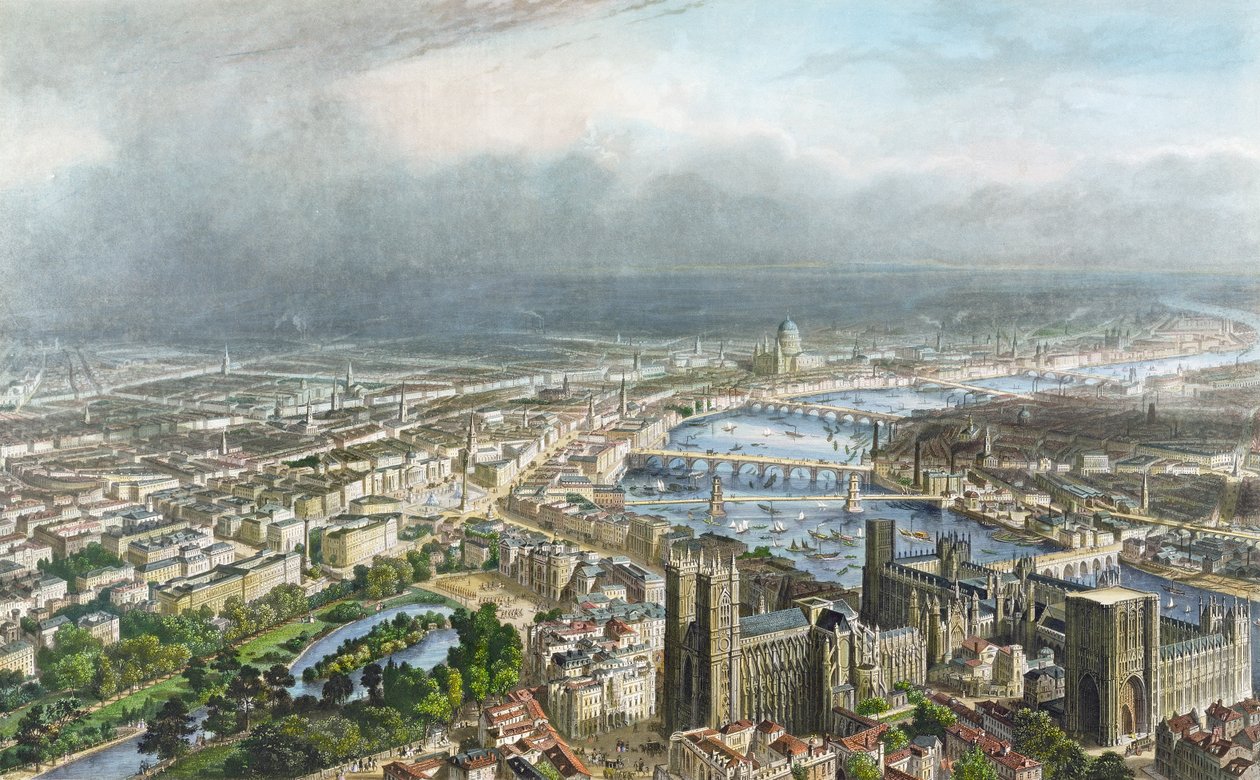 Aspecto Geral de Londres, da Abadia de Westminster, c.1850, gravado por A. Appert, pub. por Alfred Chardon (veja também 70174) de Nicolas Marie Joseph Chapuy