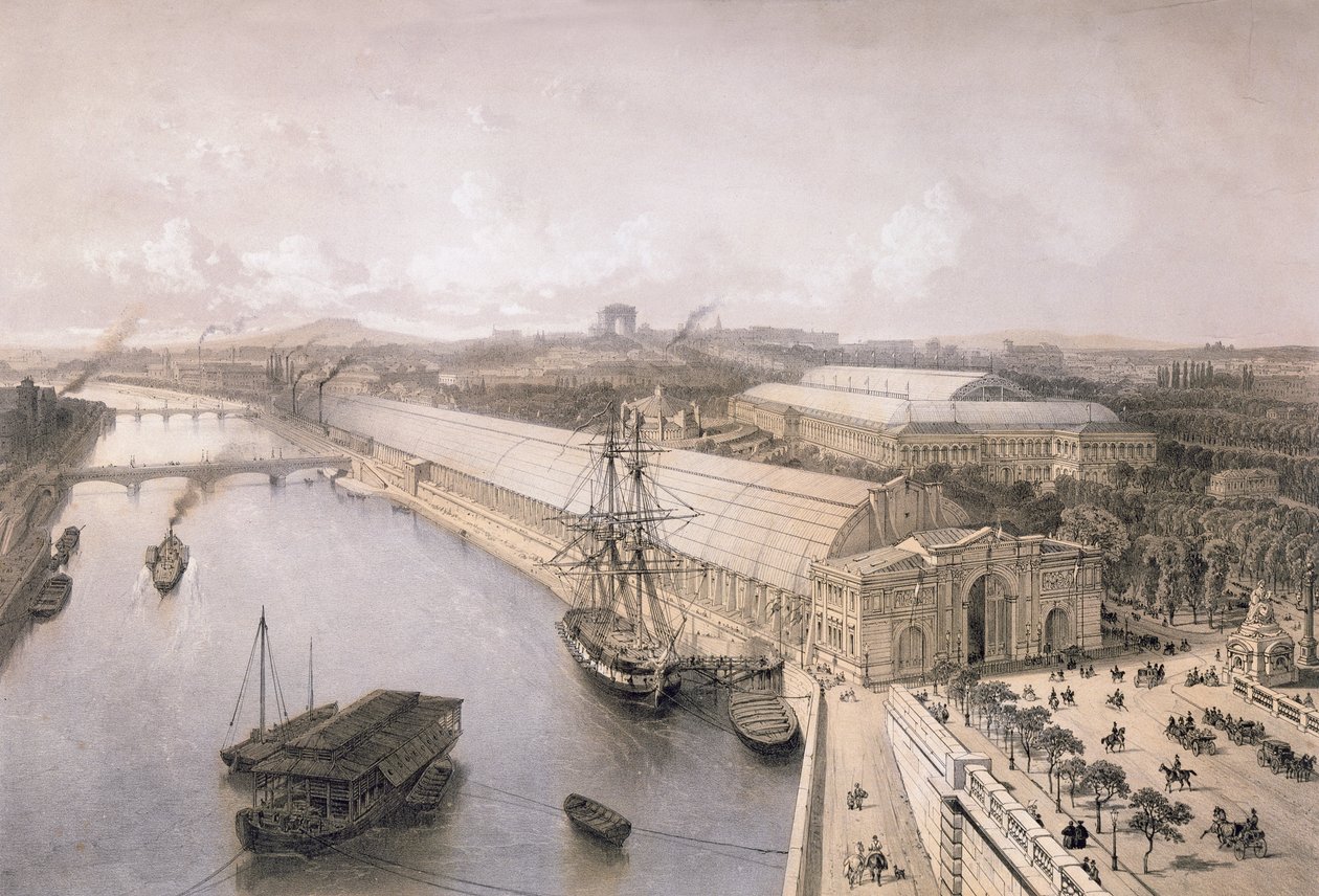 Vista Geral do Palais de l&39;Industrie construído para a Exposição de Paris de 1855 de Nicolas Marie Joseph Chapuy