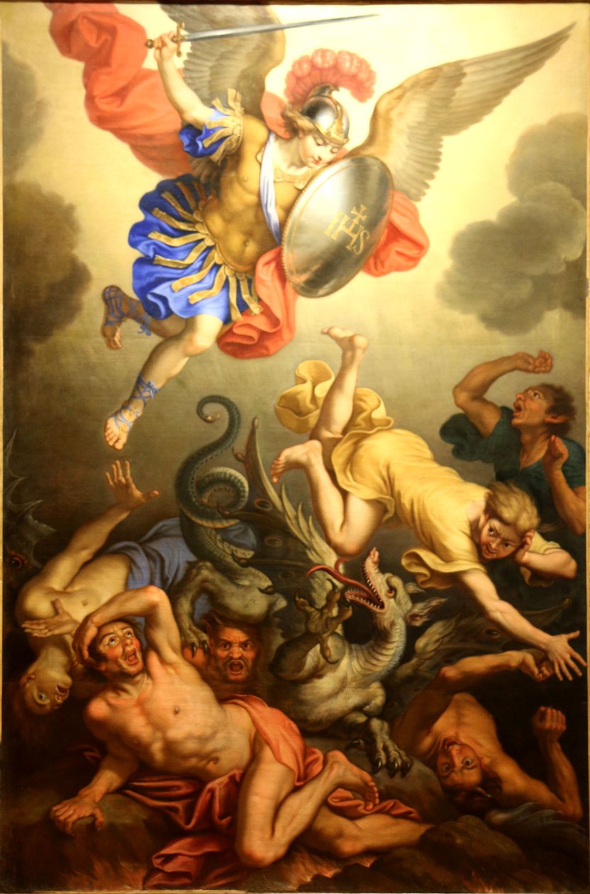 São Miguel esmagando anjos rebeldes de Nicolas Mignard