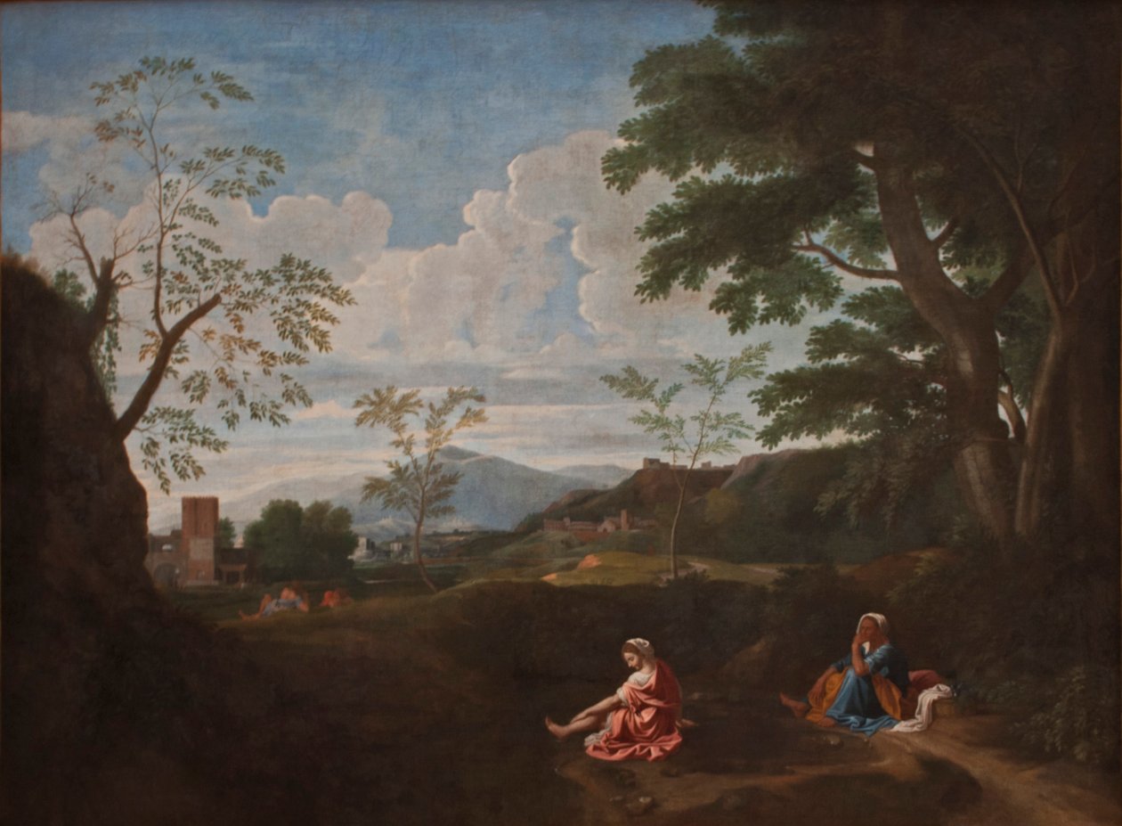 Paisagem com uma mulher lavando os pés de Nicolas Poussin