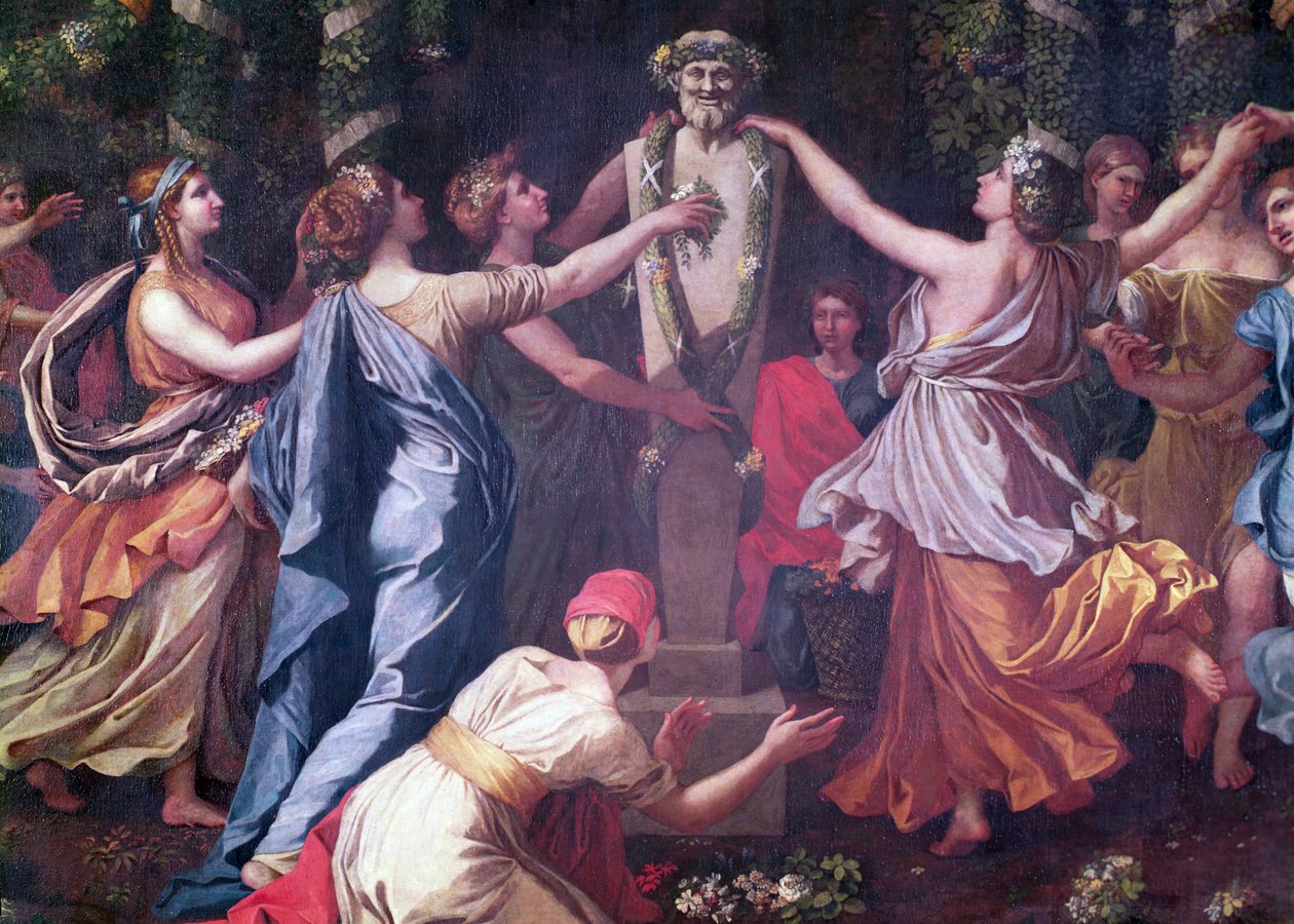 Detalhe de himenios disfarçado de mulher durante uma oferenda a Priapus, c.1634-38 de Nicolas Poussin