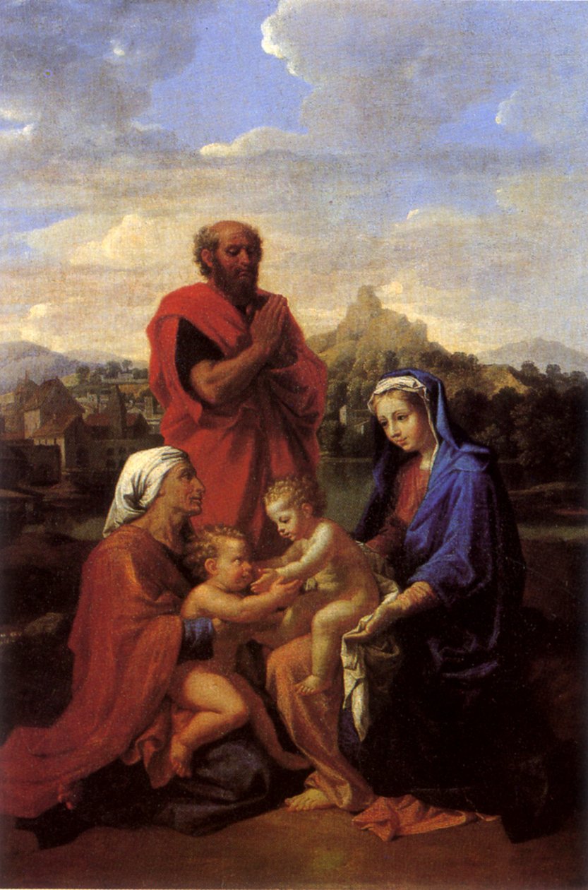 A Sagrada Família com São João, Santa Isabel e São José orando de Nicolas Poussin
