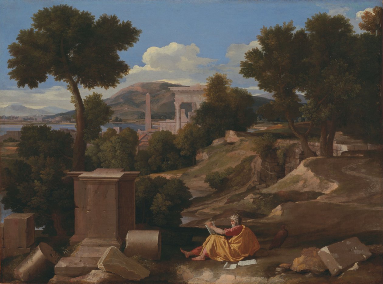 Paisagem, com, são, john, ligado, patmos de Nicolas Poussin