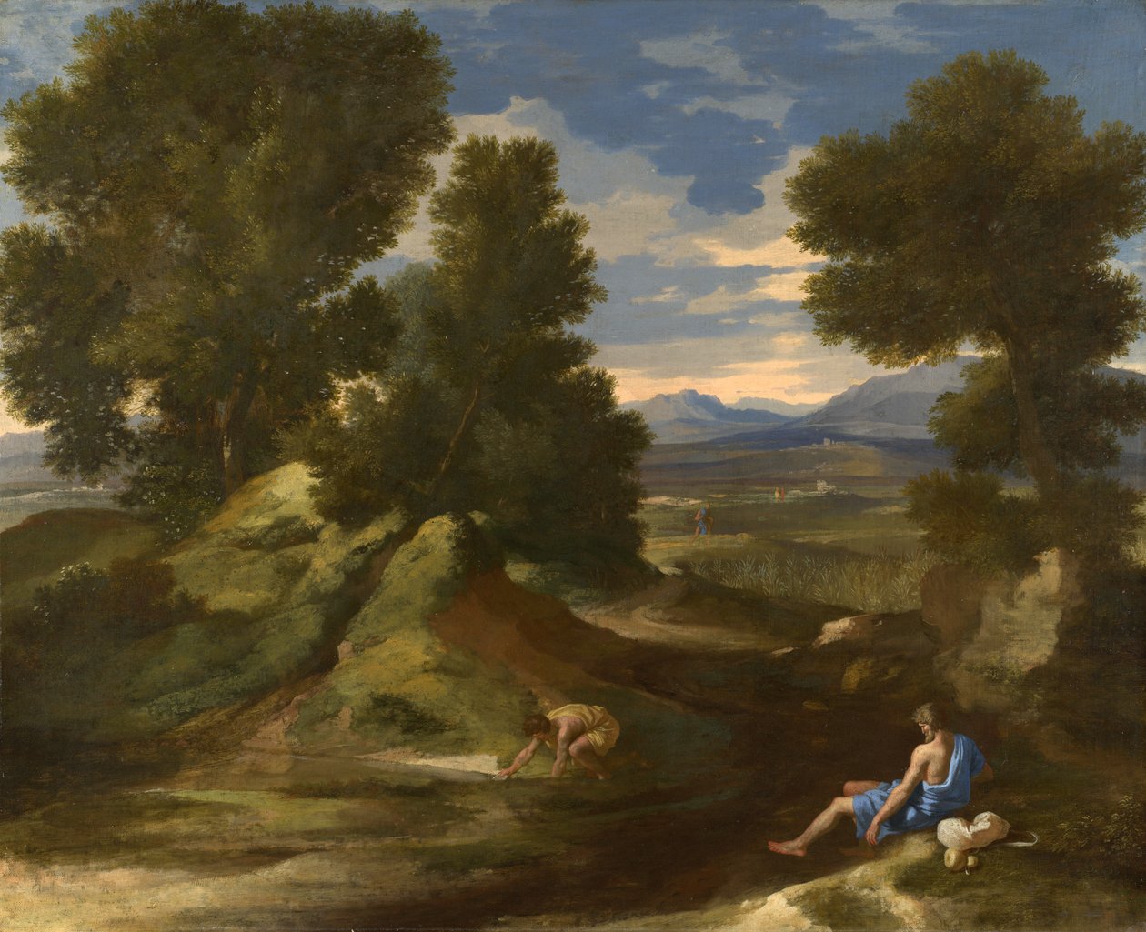Paisagem, com, um, homem, scooping, água, de, um, fluxo, c.1637 de Nicolas Poussin