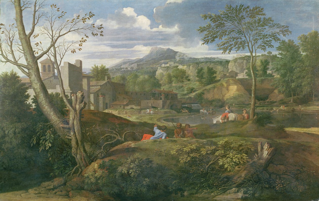 Paisagem com edifícios, 1648-51 de Nicolas Poussin