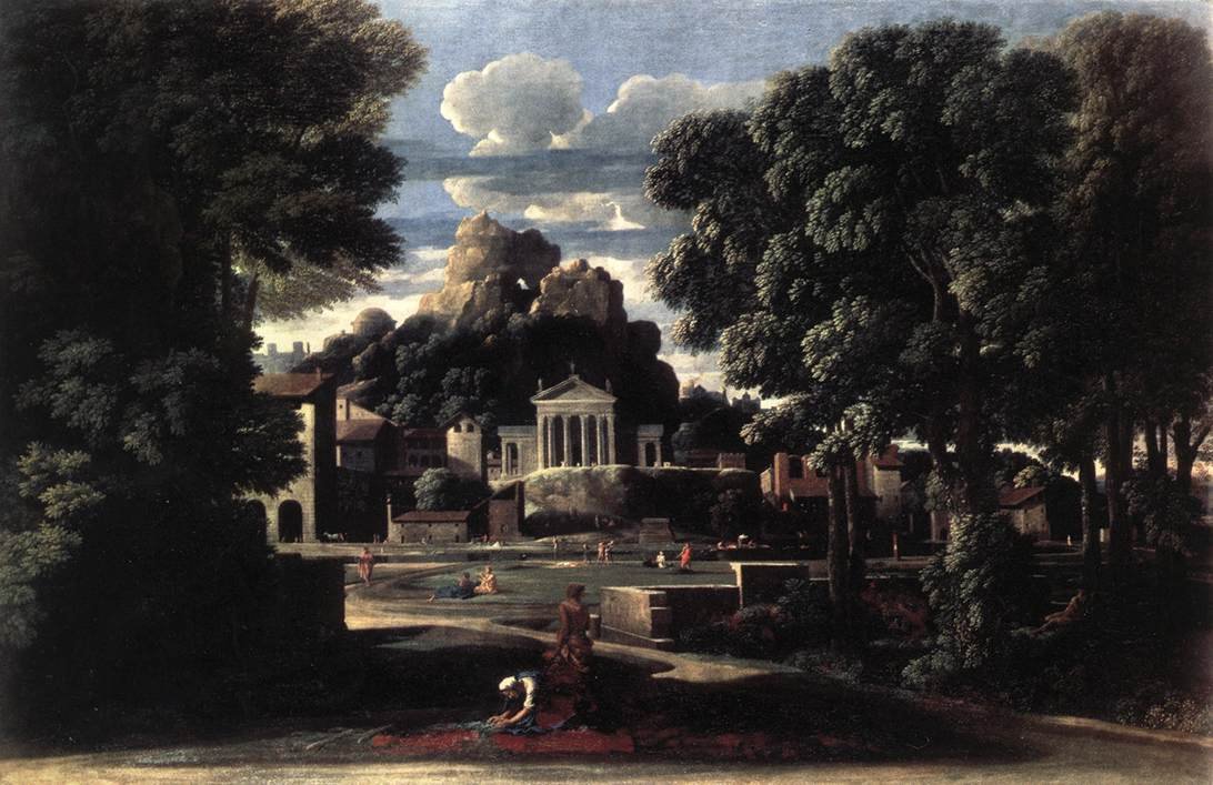Paisagem com o ajuntamento das cinzas de Phocion por sua viúva de Nicolas Poussin