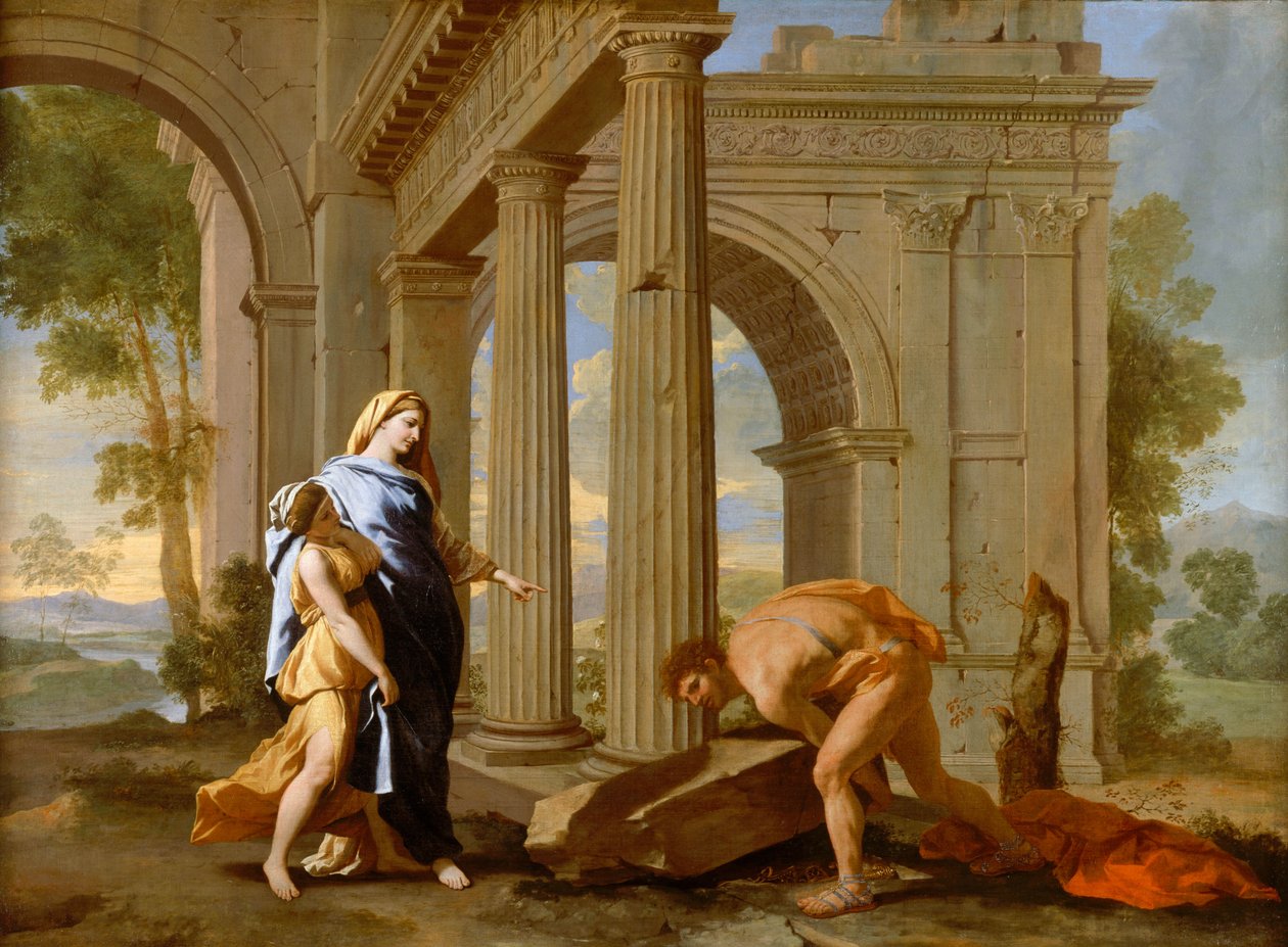 Teseu encontra a espada de seu pai de Nicolas Poussin