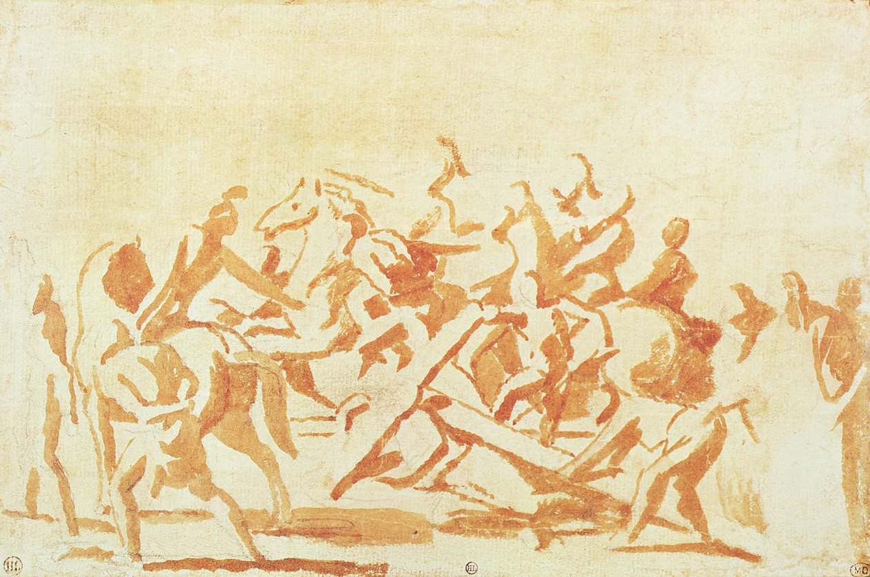 Estudo de Cristo carregando a cruz (giz e lavar no papel) de Nicolas Poussin