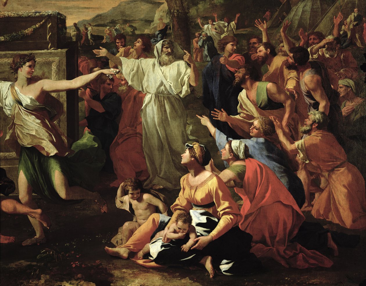 A adoração do bezerro de ouro, antes de 1634 óleo sobre tela detalhe de 3738 de Nicolas Poussin