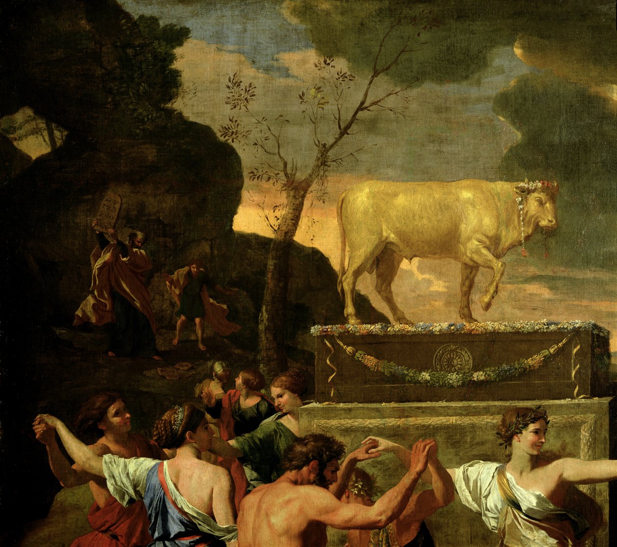 A adoração do bezerro de ouro, antes de 1634 óleo sobre tela detalhe de 3738 de Nicolas Poussin