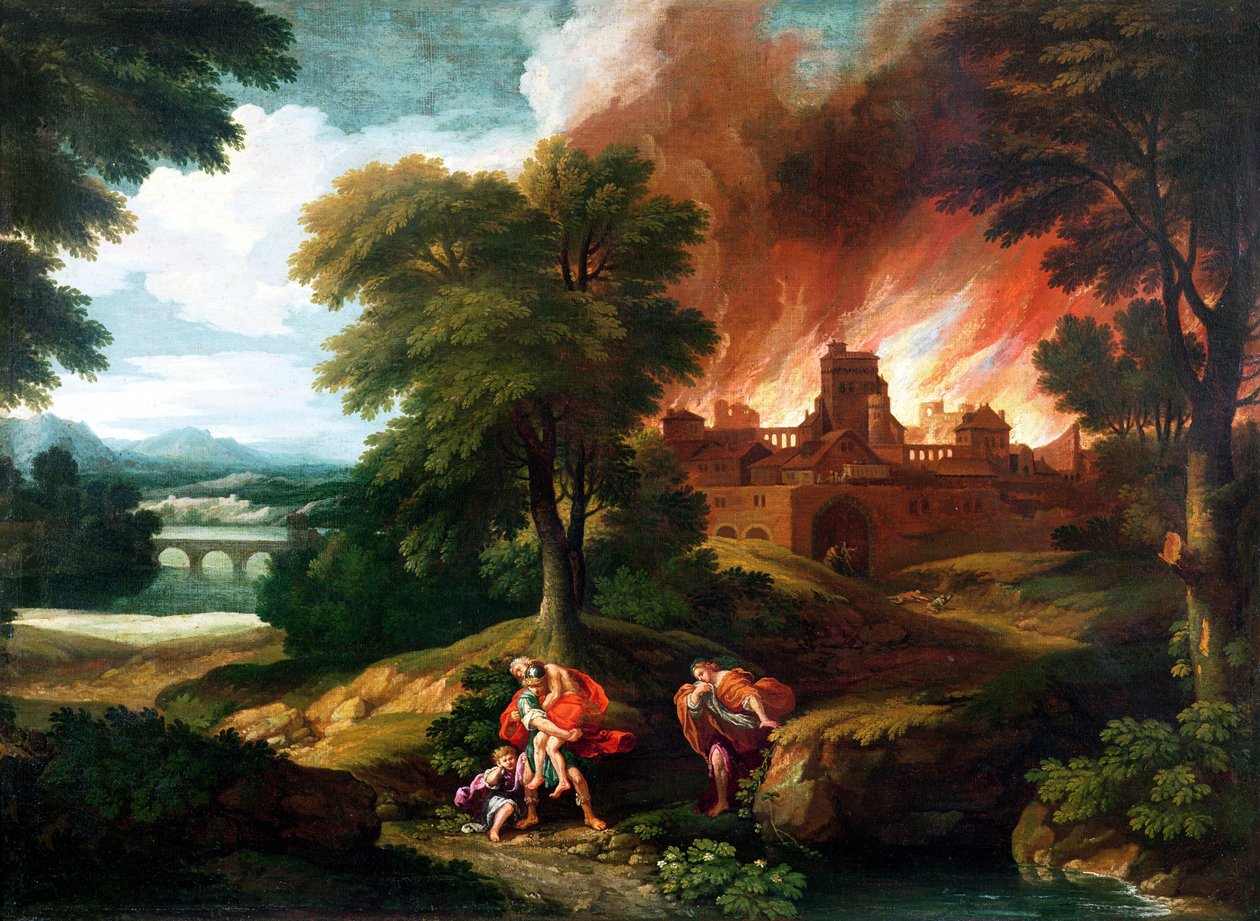 A Queima de Tróia de Nicolas Poussin
