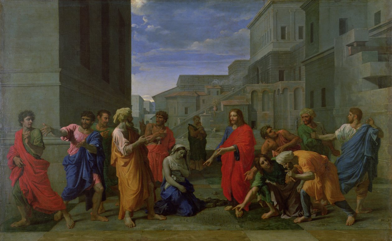 A mulher tomada em adultério, 1653 de Nicolas Poussin