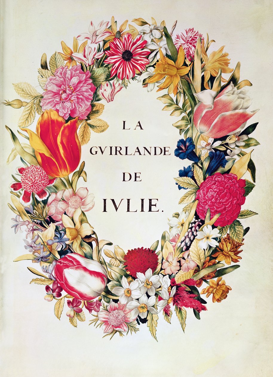 Frontispício de &39;The Garland of Julie&39;, c.1642 (wc em velino) de Nicolas Robert