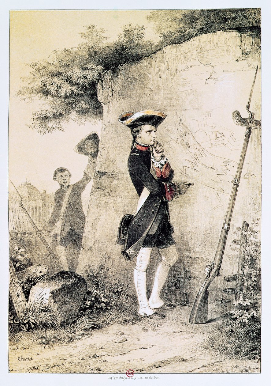 Napoleão I (1769-1821) na Escola Militar em 1783, ilustração de "O Imperador e a Guarda Imperial", c.1845 de Nicolas Toussaint Charlet