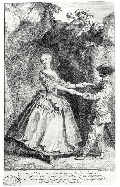Arlequim e Colombina em uma comédia de Louis de Boissy (1694-1758) gravada por Laurent Cars (1699-1771) de Nicolas after Lancret