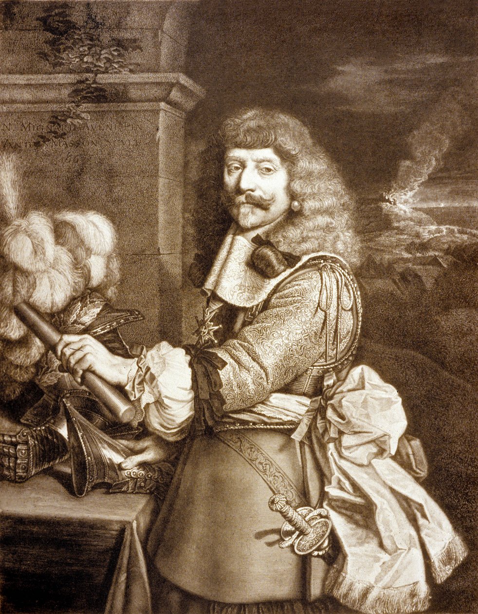 Henri de Lorraine dit Cadet la Perle (1601 1666) Conde d&39;Harcourt, d&39;Armagnac, de Brionne e Visconde de Marsan gravura de Antoine Masson (gravura) de Nicolas (after) Mignard