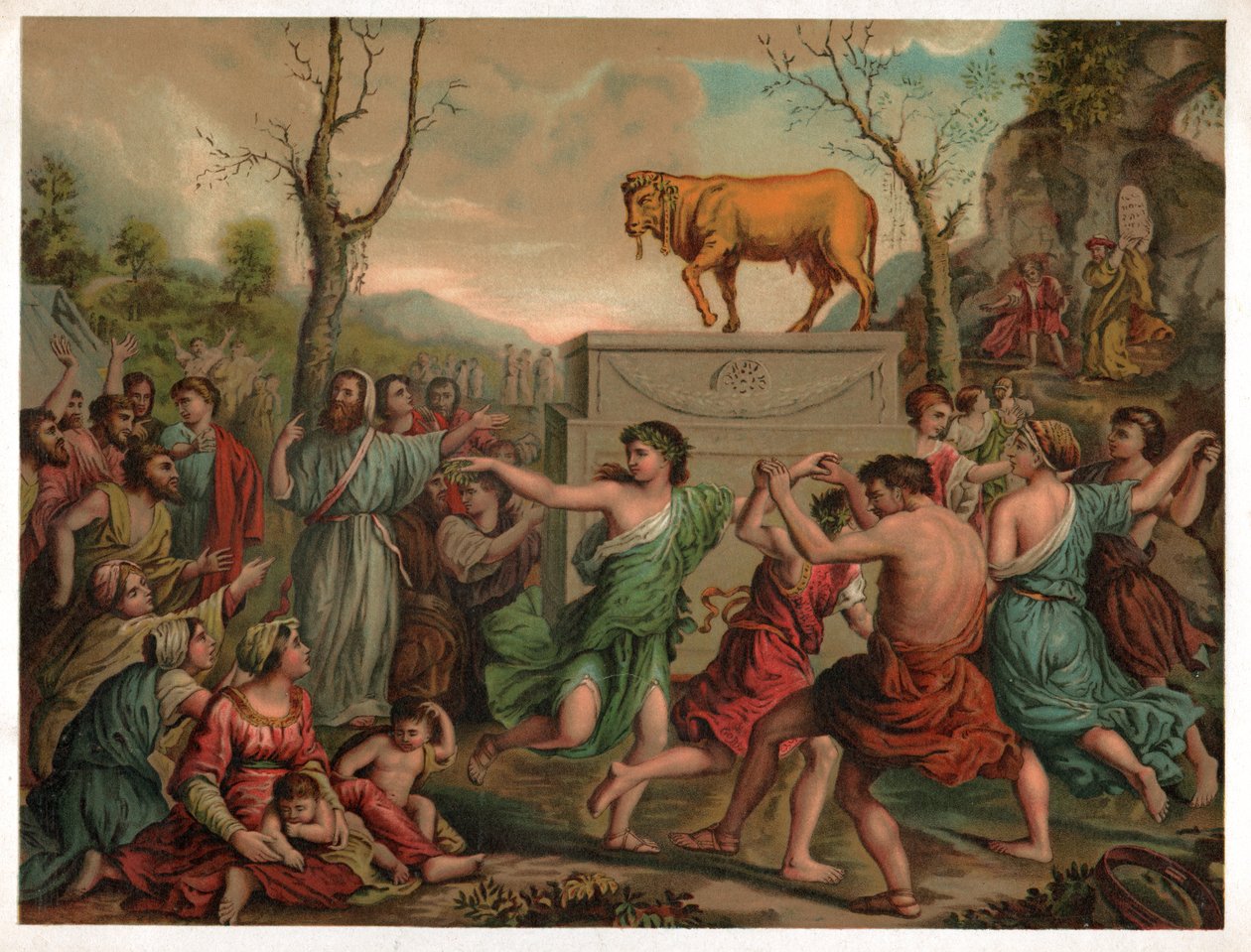 Adoração do bezerro de ouro. (Litografia, cerca de 1900) de Nicolas (after) Poussin
