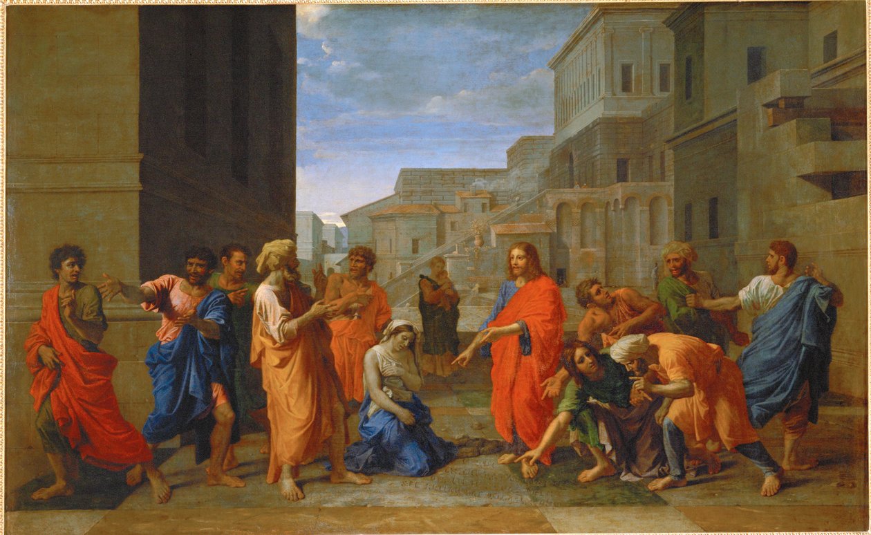 La femme adultere - a mulher adúltera ... de Nicolas (attr.to) Poussin
