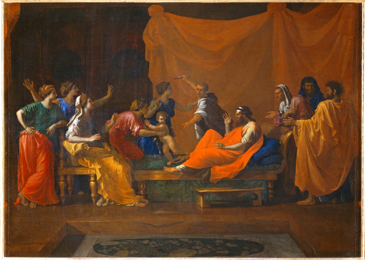 Moise enfant foulant aux pieds la couronne de Pharaon - O bebé Moisés pisoteia a coroa do Faraó ... de Nicolas (attr.to) Poussin