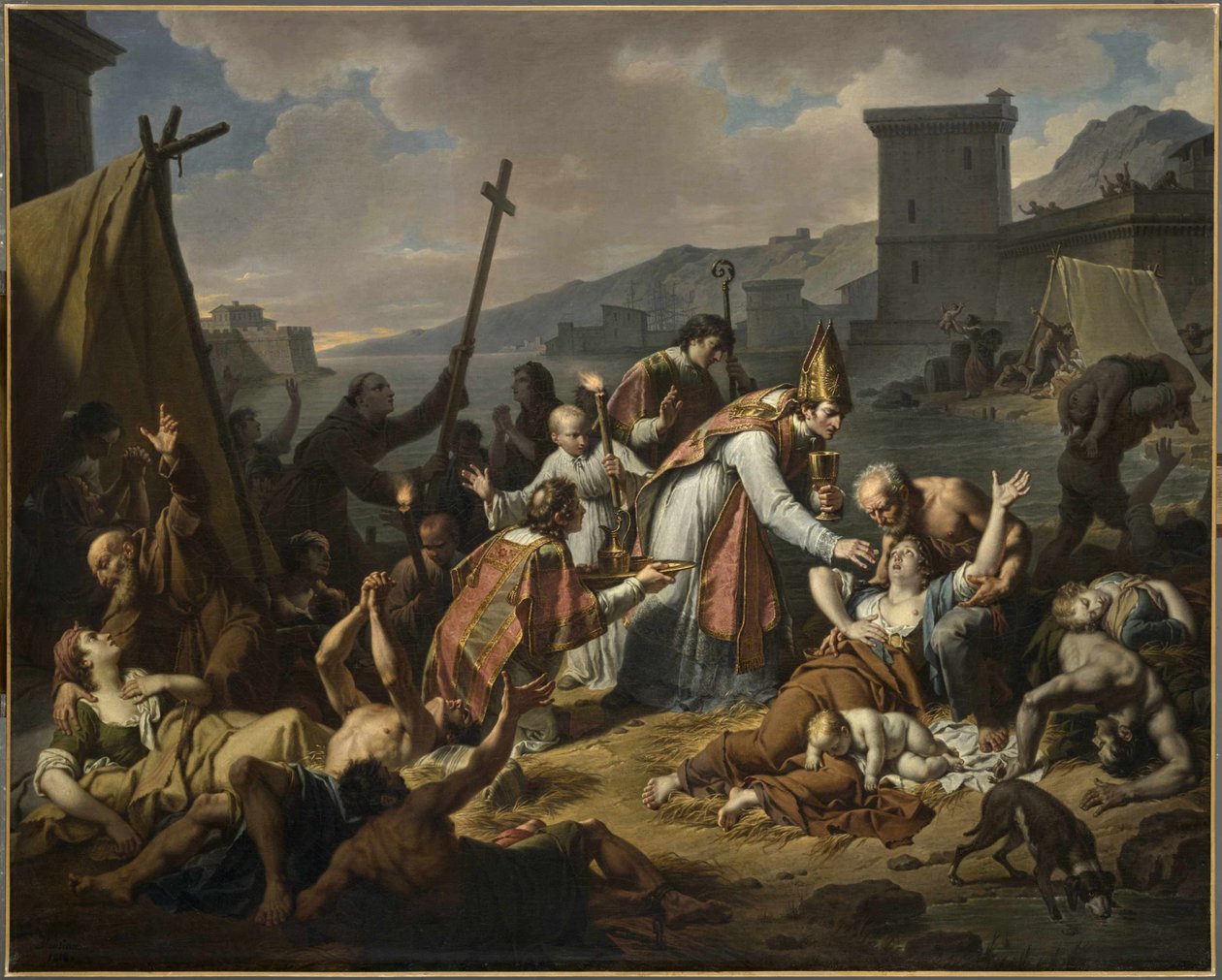 A Devoção de Monsenhor de Belsunce durante a Peste de Marselha, 1720, antes de 1819. de Nicolas André Monsiaux
