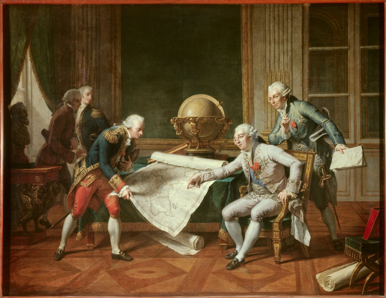 O Rei da França Luís XVI (1754-1793) dando instruções ao Capitão Jean-Francois Galaup, Conde de La Perouse (Jean Francois Laperouse de Nicolas Andre Monsiau