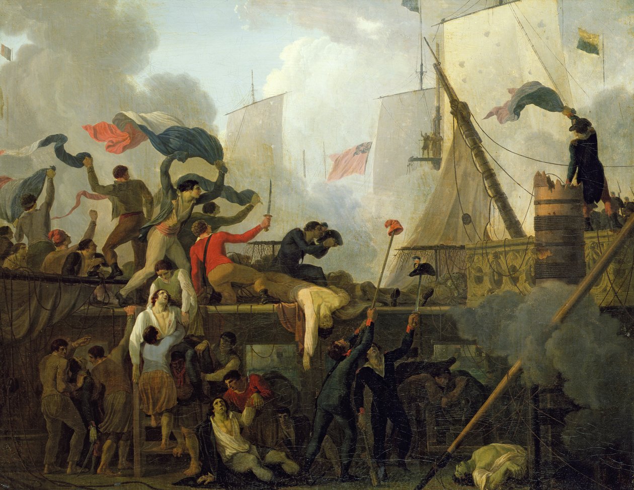 Heroísmo da tripulação do &39;Le Vengeur du Peuple&39; na Batalha de Ouessant, 1º de junho de 1794 de Nicolas Antoine Taunay