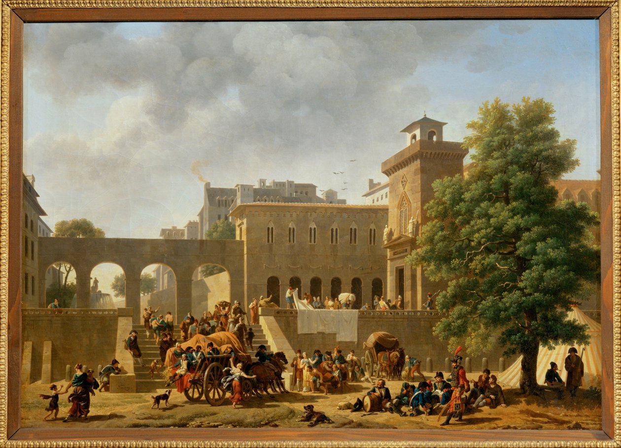 O exterior de um hospital militar, também conhecido como "Os Franceses em Itália", Salão 1804 ... de Nicolas Antoine Taunay