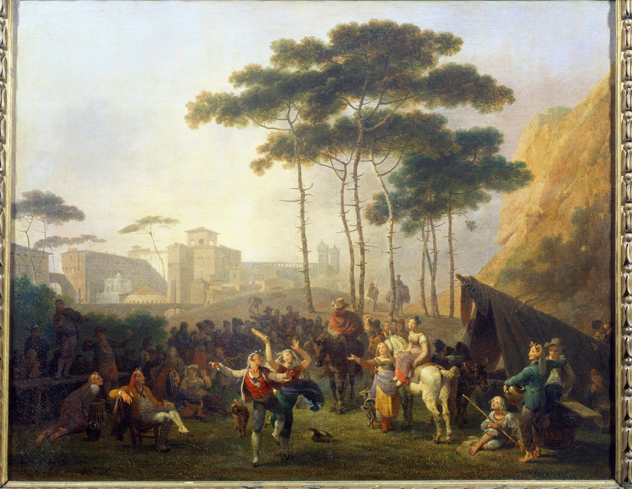 Village Dance Painting de Nicolas Taunay (1755-1830) Reims do século XIX, Musee des Beaux Arts de Nicolas Antoine Taunay